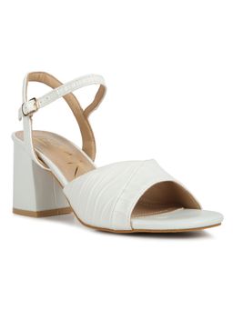 London Rag - Off White Pleated Strap Block Heel Sandals