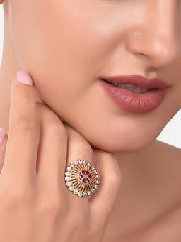 Zaveri Pearls - Pink Stones Studded Flower Traditional Finger Ring-ZPFK14062
