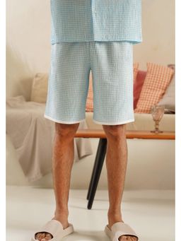 Muvazo - Blue Pure Cotton Relaxed Checks Shorts