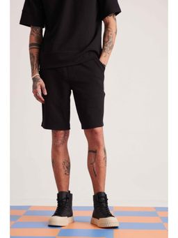Muvazo - Black Polyester Relaxed Solid Shorts