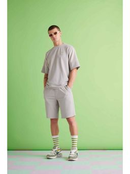 Muvazo - Grey Polyester Relaxed Solid Shorts