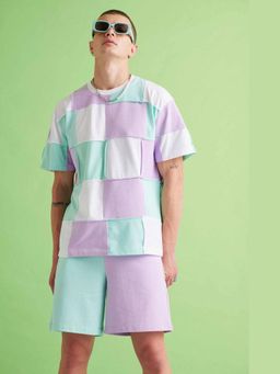 Muvazo - Multi-Color Cotton Blend Relaxed Colorblock Shorts