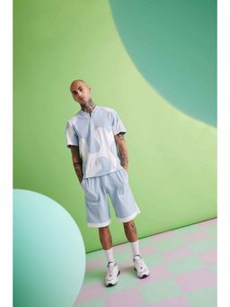 Muvazo - Blue Polyester Relaxed Solid Shorts