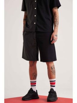 Muvazo - Black Polyester Relaxed Solid Shorts