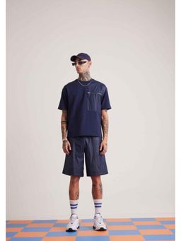 Muvazo - Navy Blue Polyester Relaxed Solid Shorts