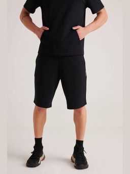 Muvazo - Black Polyester Relaxed Solid Shorts
