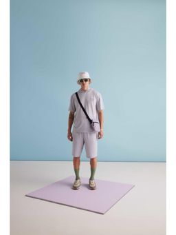 Muvazo - Grey Cotton Relaxed Solid Shorts