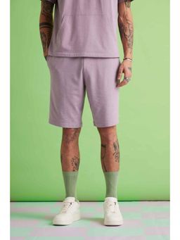 Muvazo - Purple Polyester Relaxed Solid Shorts