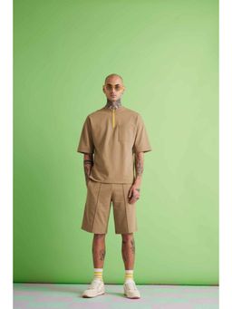 Muvazo - Brown Cotton Relaxed Solid Shorts