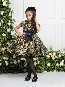 THE PONY & PEONY CO. - Luna Black and Gold Self Design Dress