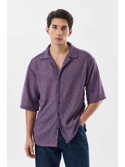 Snitch - Purple Self Design Half Sleeves Oversized Shirt