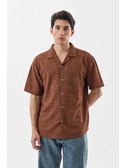 Snitch - Brown Stripes Half Sleeves Boxy Shirt