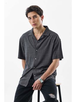 Snitch - Dark Grey Stripes Half Sleeves Boxy Shirt
