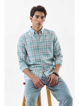 Snitch - Aqua Plaid Full Sleeves Slim Casual Shirt