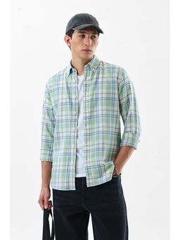 Snitch - Light Green Plaid Full Sleeves Slim Casual Shirt