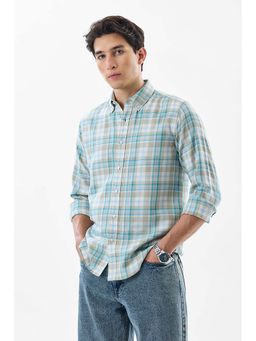 Snitch - Green Plaid Full Sleeves Slim Casual Shirt