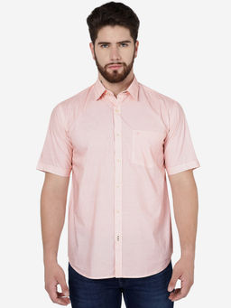 Greenfibre - Men Printed Pink Cotton Half Sleeved Smart Fit Semi Casual Shirt