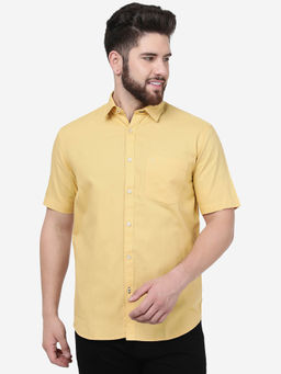 Greenfibre - Men Pineapple Yellow Cotton Smart Fit Solid Casual Shirt
