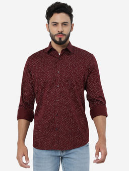Greenfibre - Men Maroon Cotton Smart Fit Printed Casual Shirt