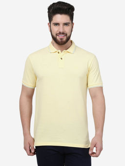 Greenfibre - Men Yellow Poly Viscose Slim Fit Solid Polo T-Shirt