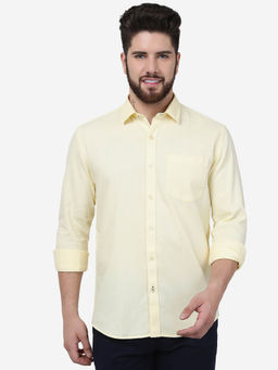 Greenfibre - Men Pastel Yellow Cotton Regular Fit Solid Casual Shirt