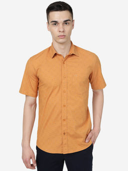 JadeBlue - Men Apricot Orange Cotton Slim Fit Printed Casual Shirt