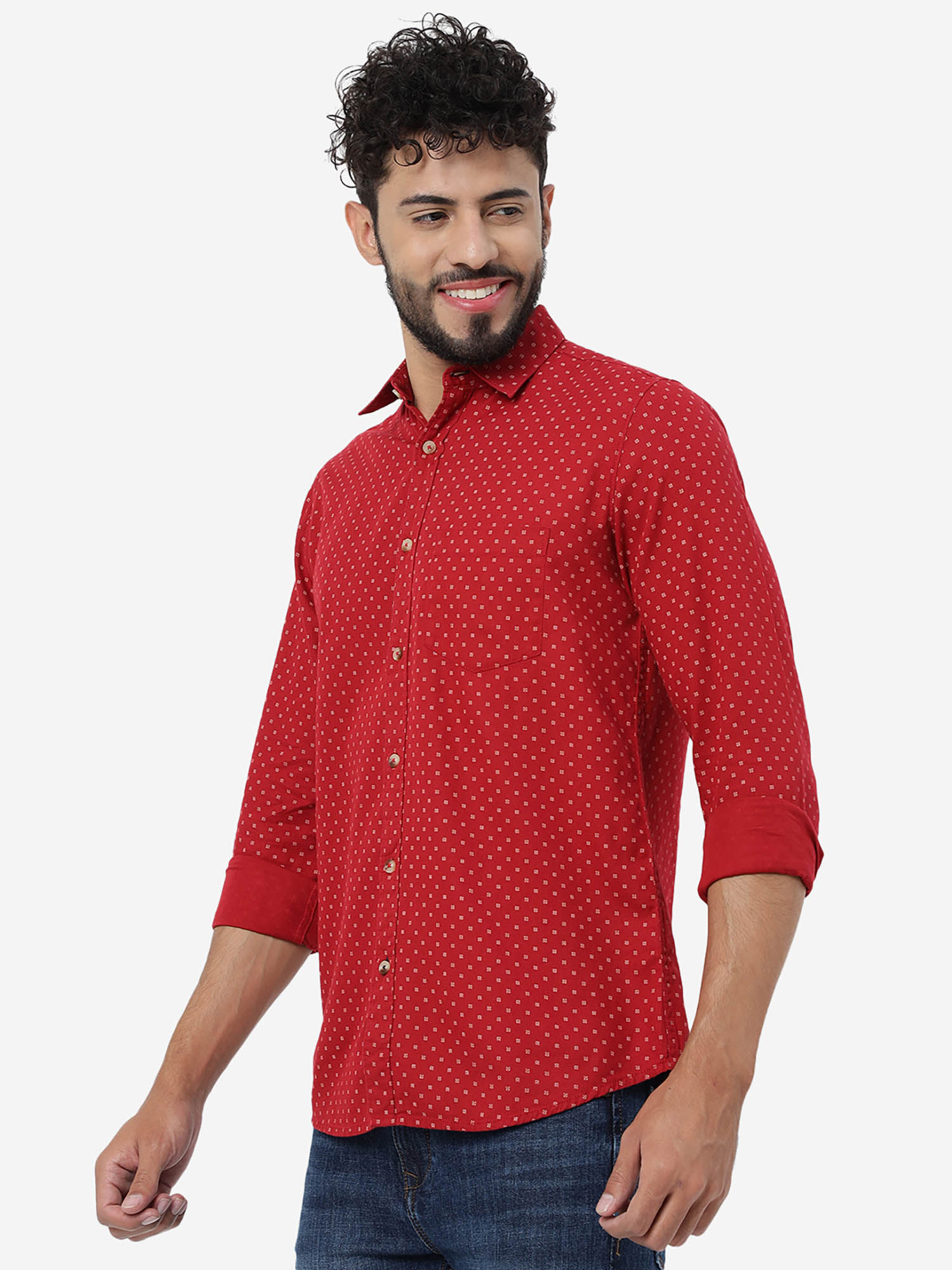 Buy JadeBlue Men Red Cotton Slim Fit Printed Semi Casual Shirt Online