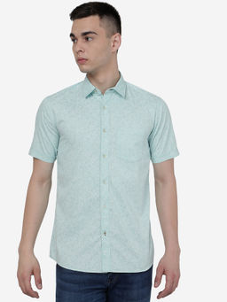 JadeBlue - Men Beach Glass Green Cotton Slim Fit Printed Semi Casual Shirt