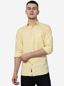 JadeBlue - Men Mellow Yellow Cotton Slim Fit Solid Semi Casual Shirt