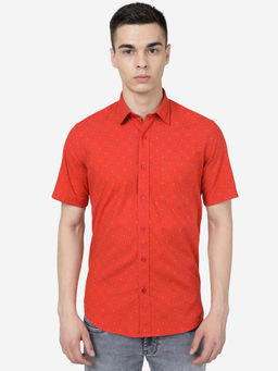 JadeBlue - Men Red Clay Cotton Slim Fit Printed Casual Shirt