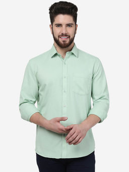 Greenfibre - Men Pastel Green Cotton Regular Fit Solid Casual Shirt