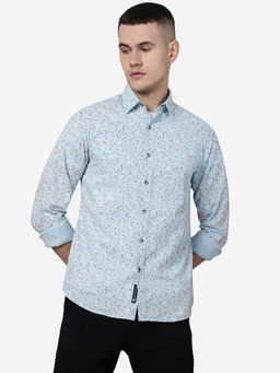 Greenfibre - Men Blue Cotton Slim Fit Printed Semi Casual Shirt