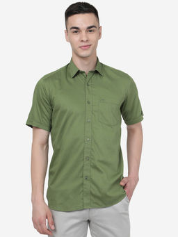 JadeBlue - Men Fern Green Cotton Slim Fit Solid Casual Shirt