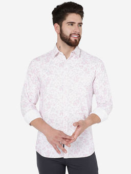 Greenfibre - Men Rose Pink Cotton Slim Fit Printed Semi Casual Shirt