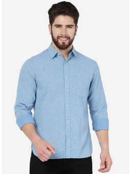 Greenfibre - Men Printed Blue Cotton Slim Fit Casual Shirt