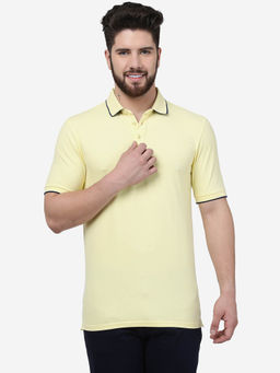 JadeBlue - Men Yellow Cotton Slim Fit Solid Polo T-Shirt