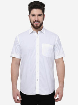 JadeBlue - Men White Cotton Slim Fit Solid Casual Shirt