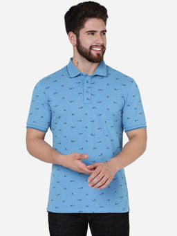 JadeBlue - Men Bonnie Blue Cotton Slim Fit Printed Polo T-Shirt