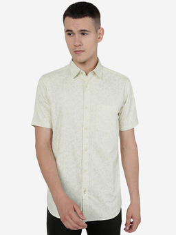 JadeBlue - Men Pastel Green Cotton Slim Fit Printed Semi Casual Shirt