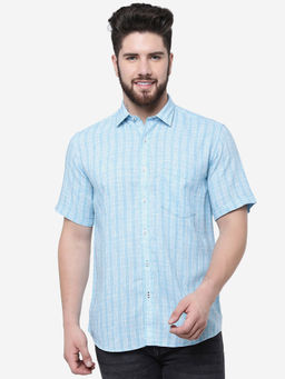 JadeBlue - Men Light Blue Cotton Slim Fit Checked Casual Shirt