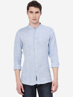 JadeBlue - Men Blue Bell Linen Slim Fit Solid Semi Casual Shirt