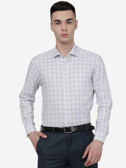 JadeBlue - Men White Black Cotton Regular Fit Checked Formal Shirt