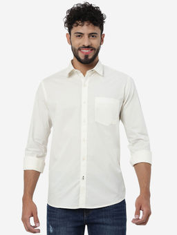 Greenfibre - Men Cream Cotton Smart Fit Solid Casual Shirt