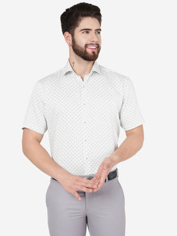JadeBlue - Men White Cotton Regular Fit Printed Formal Shirt
