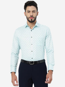 Greenfibre - Men Firozi Cotton Blend Slim Fit Printed Formal Shirt