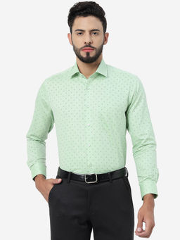 Greenfibre - Men Green Cotton Blend Slim Fit Printed Formal Shirt