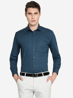 Greenfibre - Men Blue & Black Cotton Blend Slim Fit Printed Formal Shirt