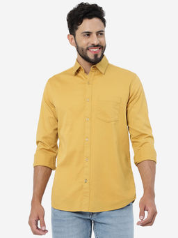 JadeBlue - Men Mustard Cotton Slim Fit Solid Semi Casual Shirt