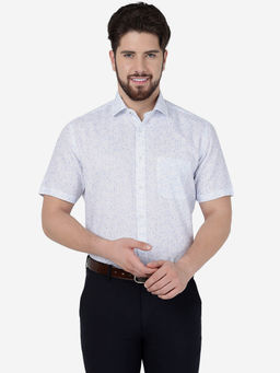 Greenfibre - Men White Poly Viscose Regular Fit Printed Formal Shirt