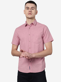 Greenfibre - Men Mauve Pink Cotton Slim Fit Printed Semi Casual Shirt